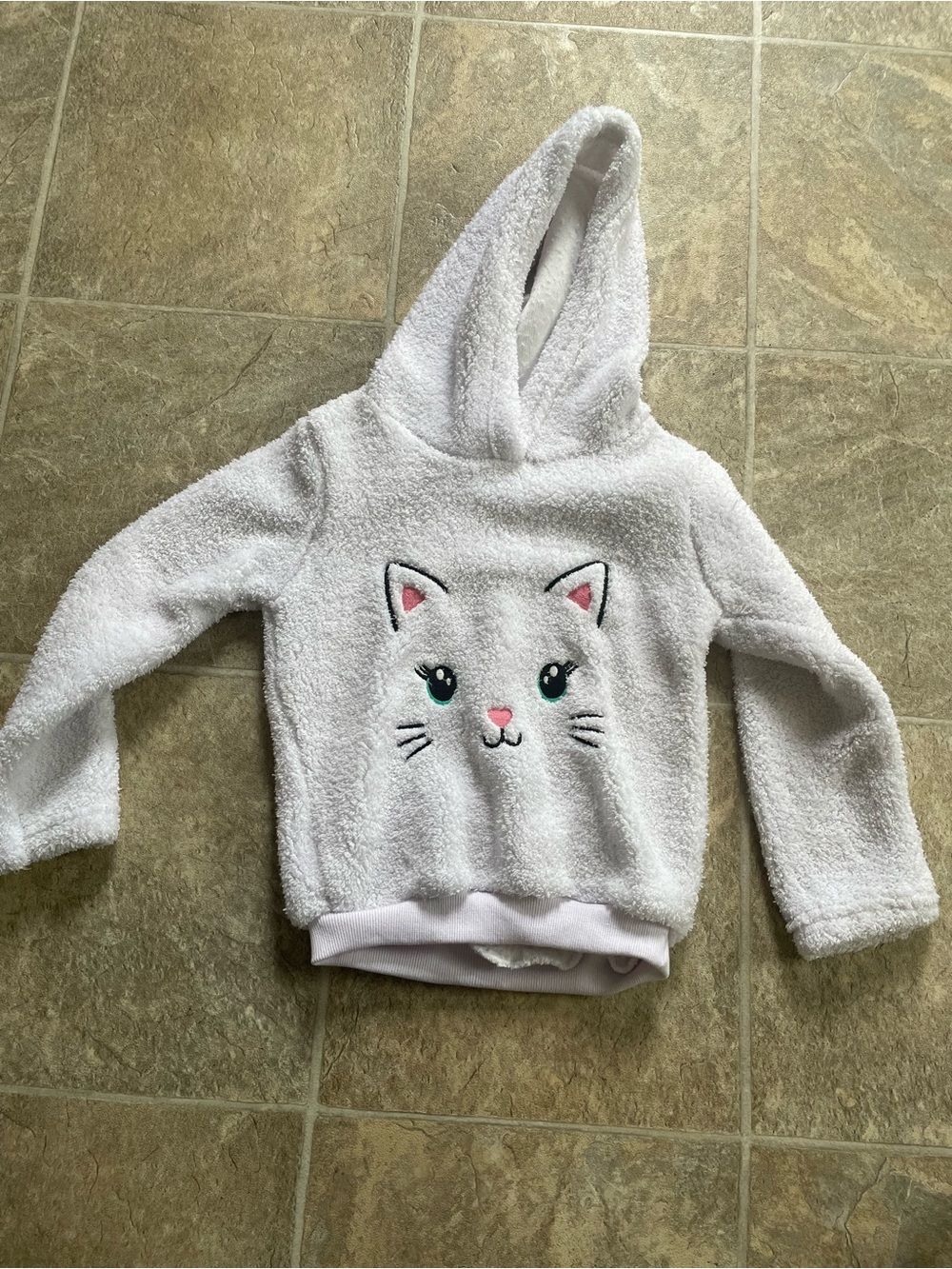 White Hooded Pullover with Cat Face Embroidery